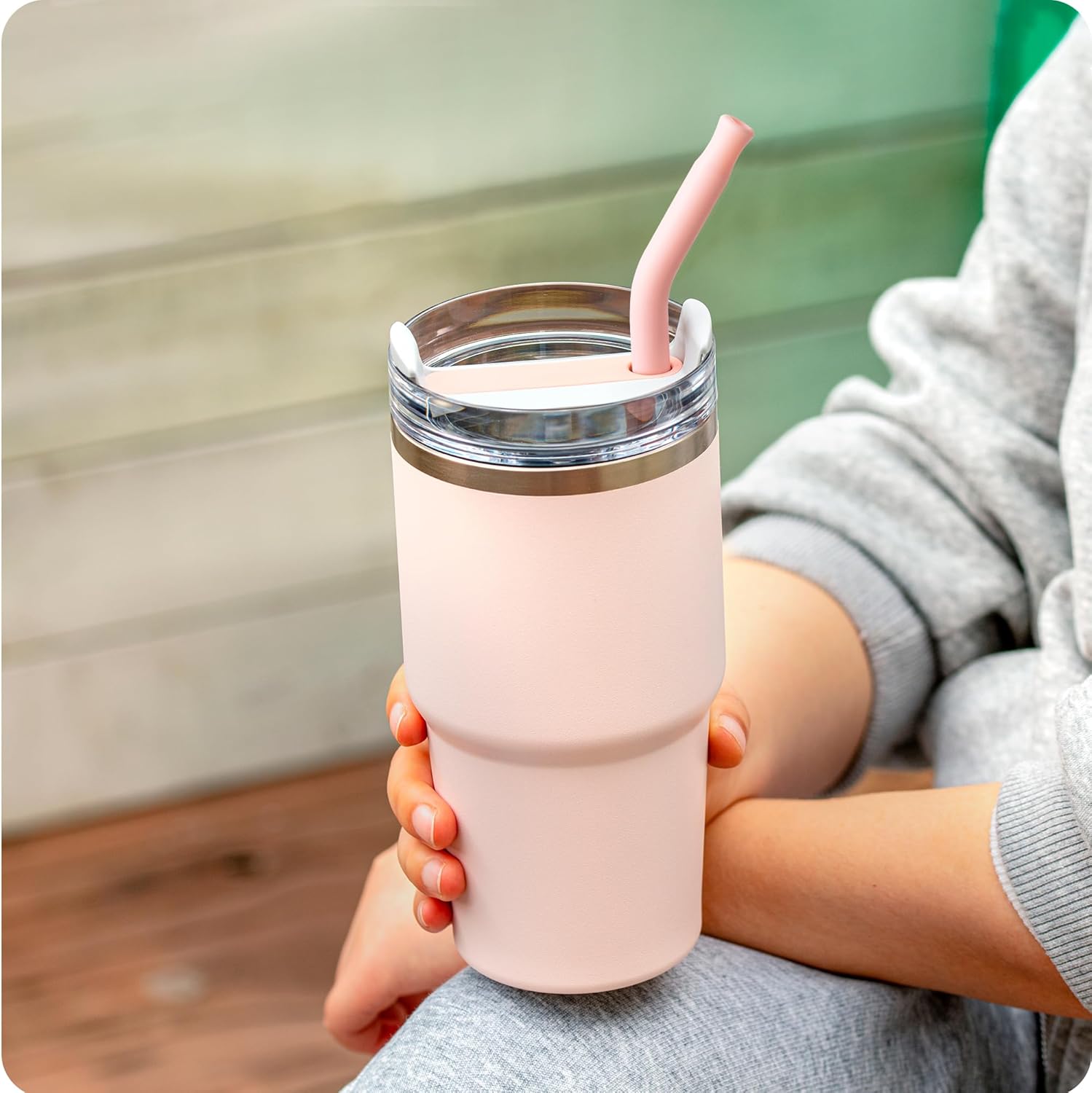 Snowfall 2 Pcs Replacement Metal Straws for Stanley 14 OZ, 20 OZ Tumbler, Stainless Steel Straws with Silicone Tip for 20 OZ Tumbler, Straw Brush (Black)