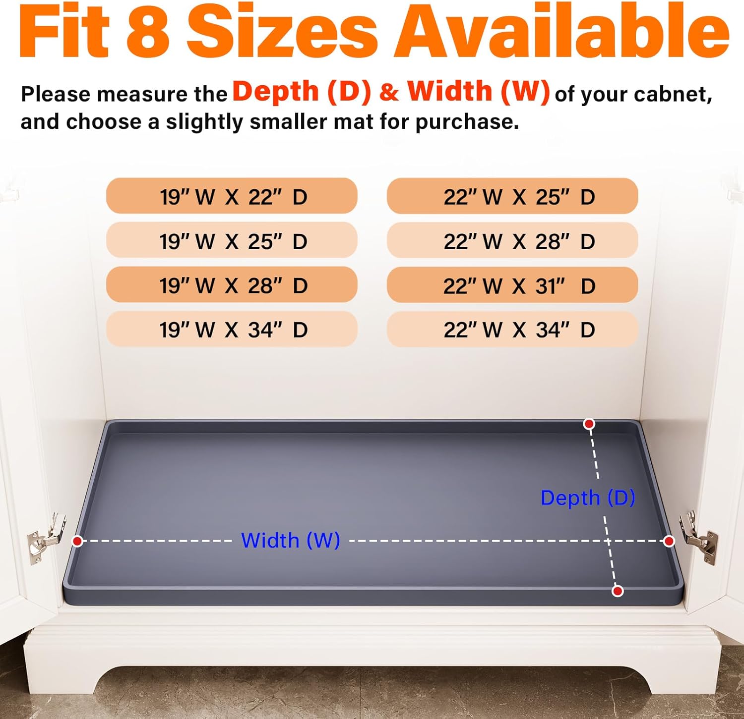 FLATO Waterproof Under Sink Mat 28" x 22" Shelf Liner for Kitchen and Bathroom, Cabinet Protector, Organizers and Storage, Flexible Silicone Drip Tray
