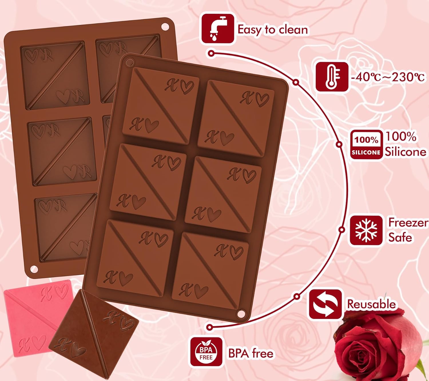 Webake Square Break-Apart Chocolate Mold, 2 Pack Silicone Conversation Chocolate Molds, Romantic Couples Chocolate Mold