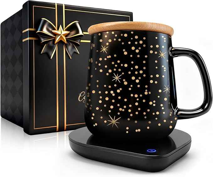Coffee Cup Warmer with Mug Set: 2025 Upgraded Gifts for Christmas,Thanksgiving Cup Warmer with Temperature Setting and Auto Shut Off for Coffee Lover - Coffee Mug Warmer for Desk