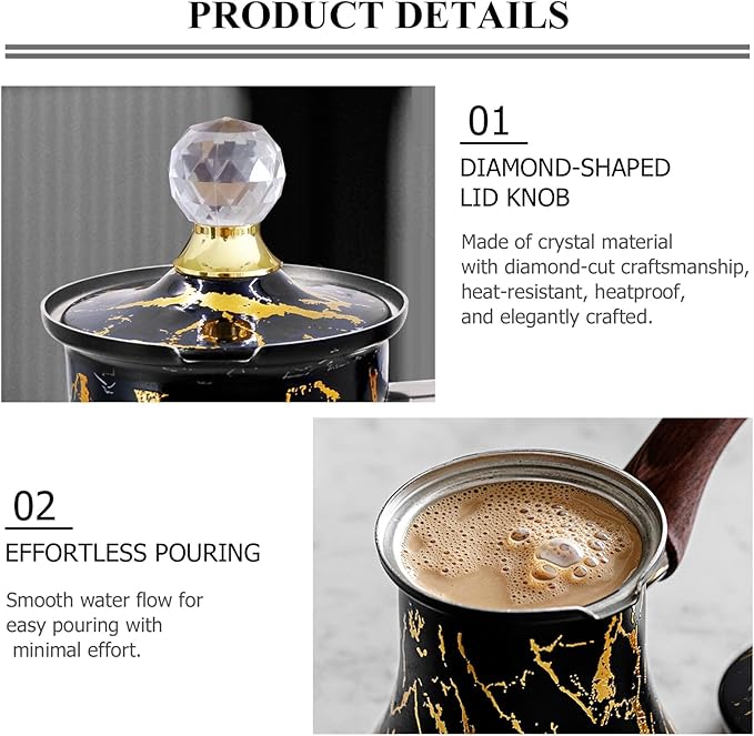 Turkish Arabic Coffee Pot with Wooden Handle,Stove Top Water Boiler, Coffee Maker, Butter, Chocolate & Milk Warmer,Even and Quick Heat with Handcrafted Metal Material (Black)