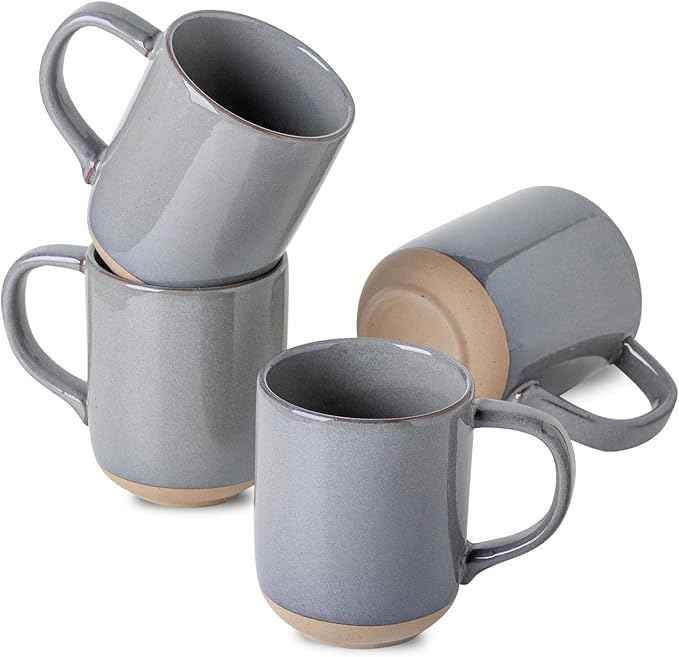 Coffee Mugs Set of 4,Ceramic 13 OZ Coffee Cups with Big Handle,Stoneware Large Tea Cups for Hot Beverages,Yogurt,Cappuccino,Latte,Gift for Mom and Dad,Dishwasher Safe & Microwave Safe,Gray