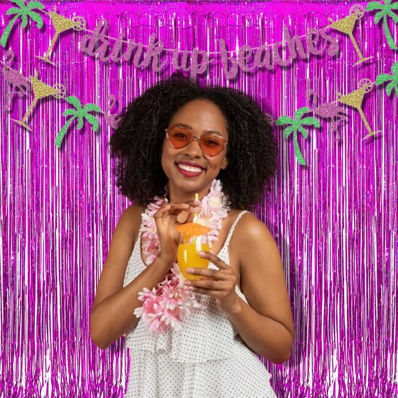 Hot Pink Foil Fringe Curtains (2 Count)