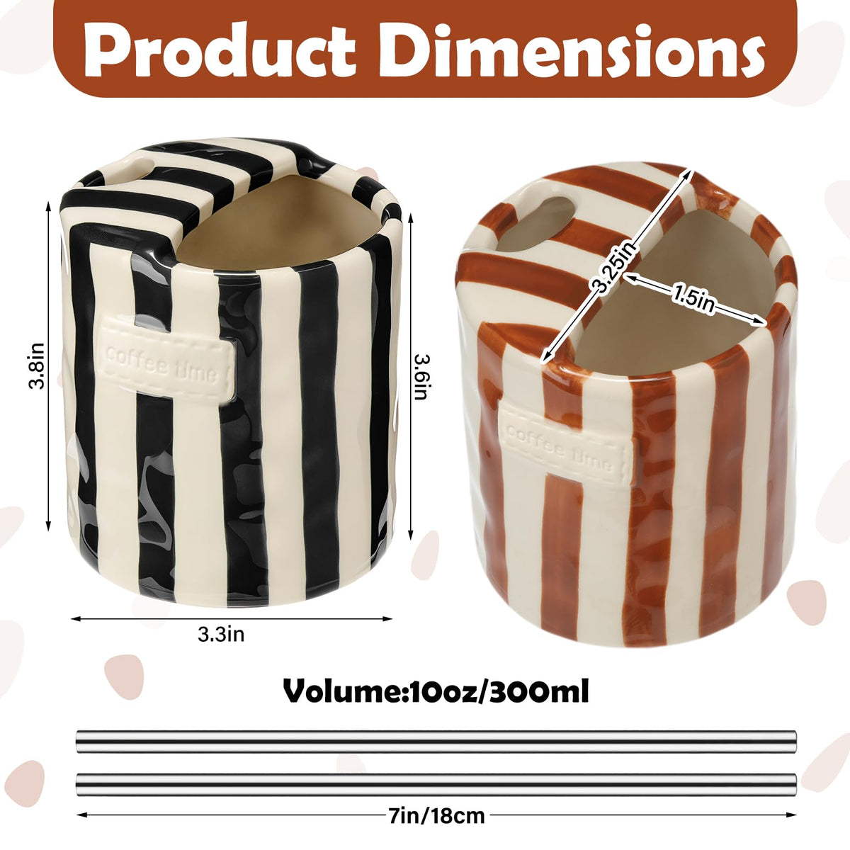 Brown and black striped ceramic mug with sip hole