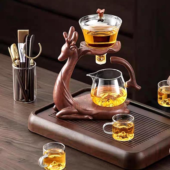 Chinese Gongfu Tea Set - Glass Teapot with Infuser Semi Automatic Tea Maker Set for Loose Leaf Tea (Include 6 cups)