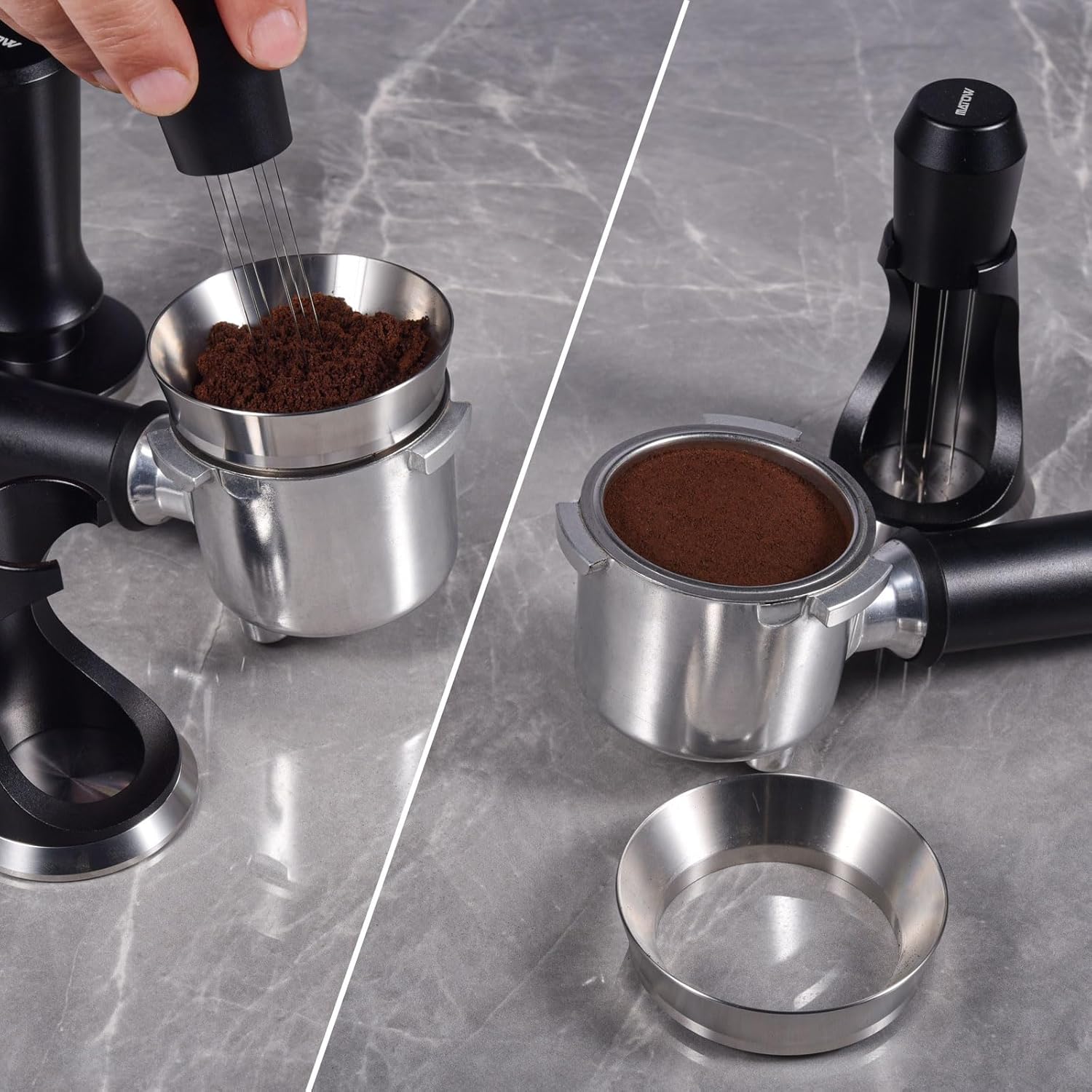 51mm Magnetic Dosing Funnel V2, MATOW Stainless Steel Espresso Dosing Ring with 8 Magnets Compatible with 51mm Espresso Portafilter