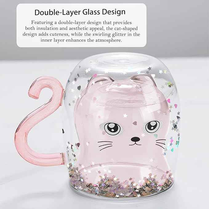 Gifts for Women Cat Gifts Double Walled Glass Coffee Latte Cup Cute Stuff Cat Mug Gifts for Her Christmas Stocking Fillers,Birthday,Valentines,Halloween Presents for Women,Kid,Mum,Teacher