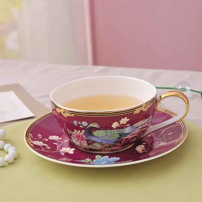 ACMLIFE Bone China Tea Set for One Teapot fnd Cup Set, Vintage Floral Tea Cup Set With Teapot and Saucer Set 12 Oz Bone China Tea for One Set Teapot and Cup Set for Gift