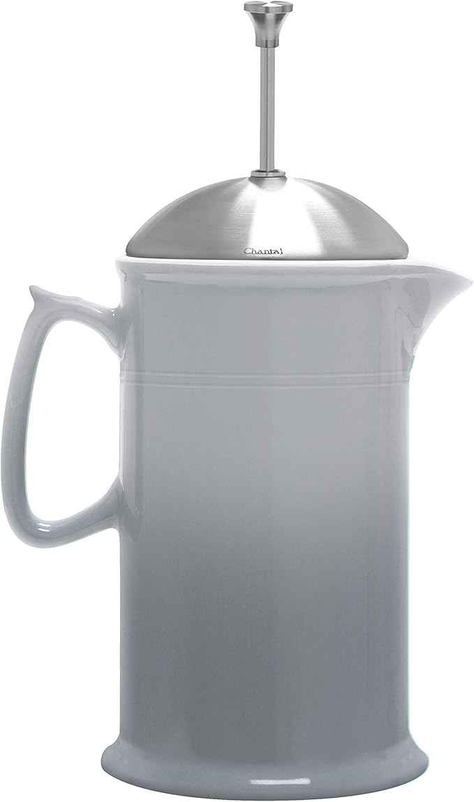 Chantal Stoneware French Press with Stainless Steel Plunger and Lid, 28 ounce capacity, Fade Grey