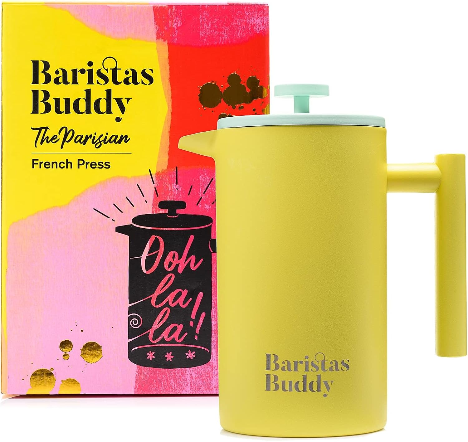 Yellow French Press Coffee Maker - Colorful, Retro And Stylish Insulated Coffee Brewer - Large Size Brews 4 Cups - Blissbrew
