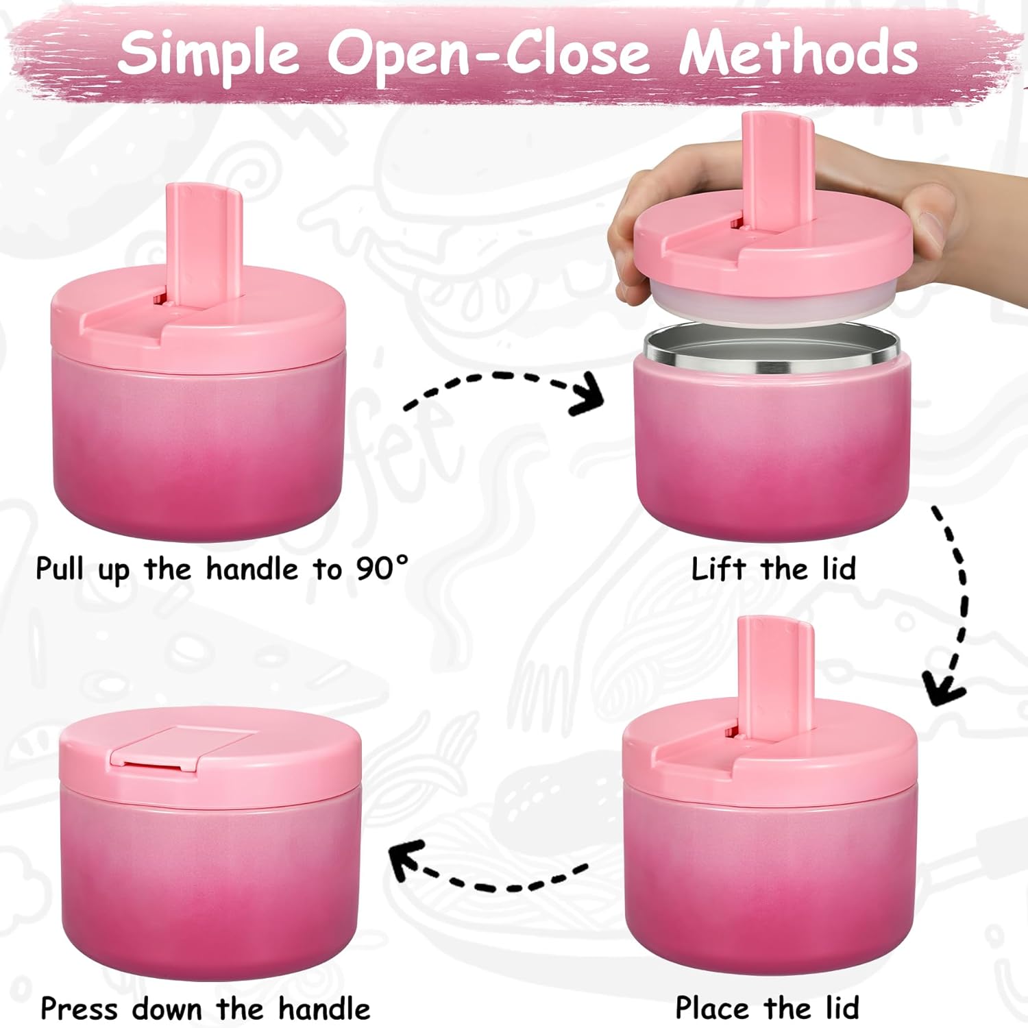 12oz Insulated Vacuum Food Jar with Buckle Lid Wide Mouth Soup Thermo for Hot Food Kids Leakproof Stainless Steel Lunch Container (Gradient Pink, 12OZ) - Blissbrew