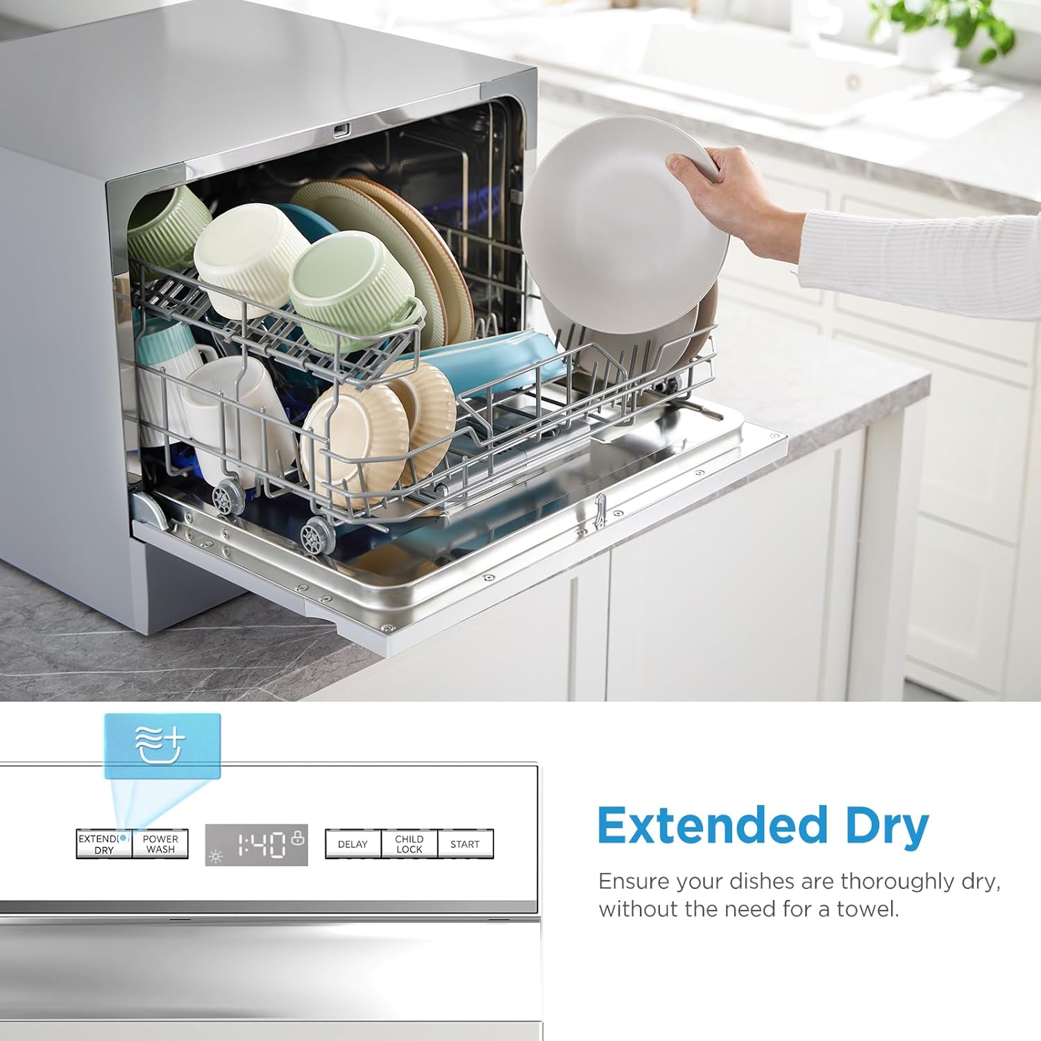 Midea MDC22P2ASS Countertop, Portable Place Settings & 6+2 Washing Cycles. Energy Star Dishwasher, Dish Washer for Dorm, RV& Apartment, Sliver, Silver - Blissbrew