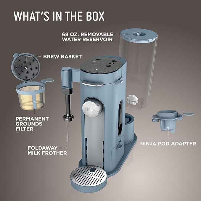 Ninja Pod & Grounds Specialty XL Single-Serve Coffee Maker, K-Cup Pod Compatible, Brews Grounds, Compact Design, Built-In Milk Frother, 68-oz. Reservoir, 6oz. Cup-24oz. Mug Sizes, Denim Blue, PB055ABL