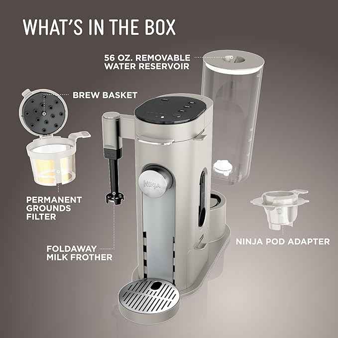 Ninja Pod & Grounds Specialty Single-Serve Coffee Maker, K-Cup Pod Compatible, Brews Grounds, Compact Design, Built-In Milk Frother, 56-oz. Reservoir, 6-oz. Cup to 24-oz. Mug Sizes, Stone, PB051ST