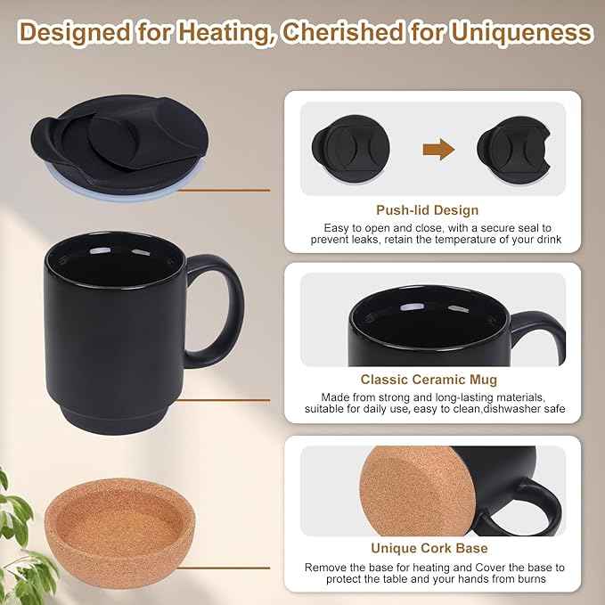 Coffee Mug Warmer & Mug Set for Desk, Electric Coffee Cup Warmer with Ceramic Mug, Smart Heated Coffee Mug with Auto Shut Off for Office/Home, Christmas/Birthday/Coffee Gifts for Men & Women, Black