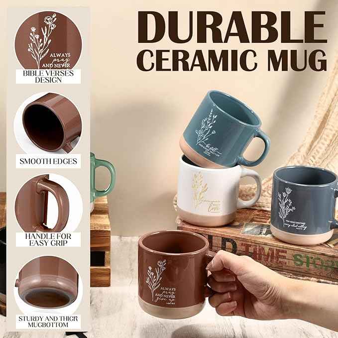 Christian Mugs Bulk for Women Inspirational Bible Verse Christian Coffee Mugs 13 oz Religious Ceramic Cup Easter Gifts for Church Members Men Coworker Social Worker Gifts(Neutral Color,10 Pcs)