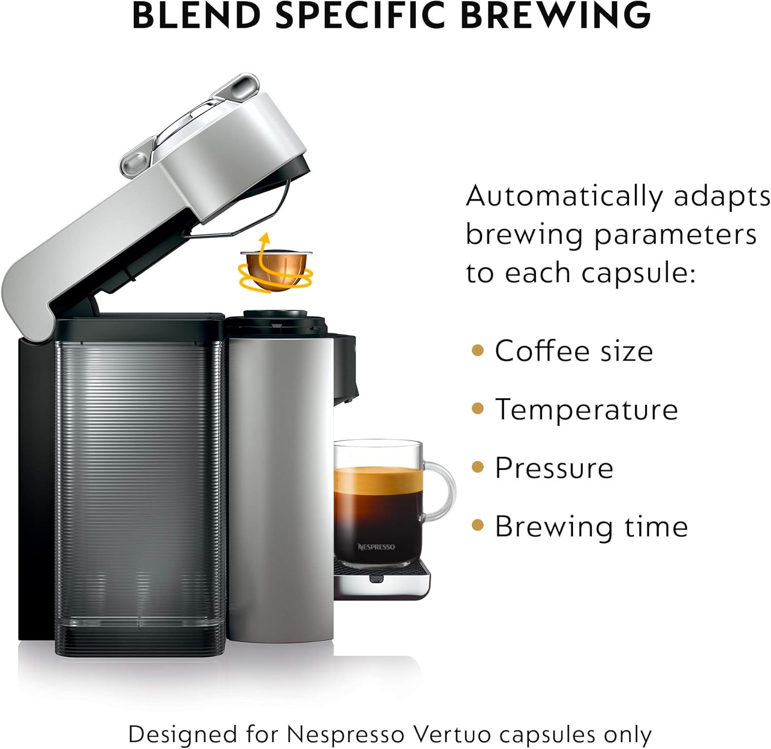 Nespresso Vertuo Coffee and Espresso Machine by De'Longhi, 1597 milliliters, Silver - Blissbrew
