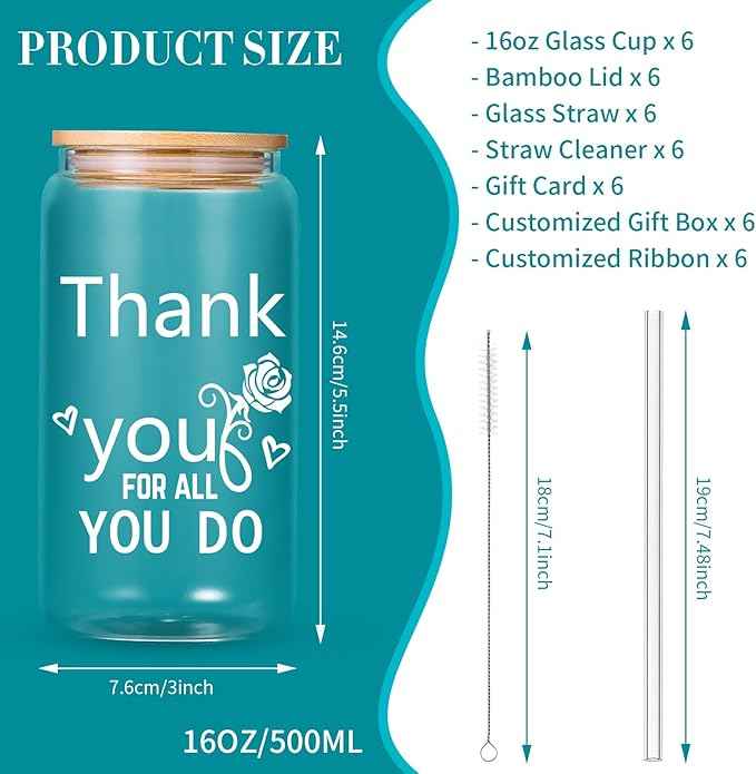 6 Set Employee Appreciation Gifts Bulk, Personalized Inspirational Thank You Gifts for Christmas Staff Coworker 16 oz Can Shaped Beer Glass Cups, Gift Box and Card for Team Women Men Teacher