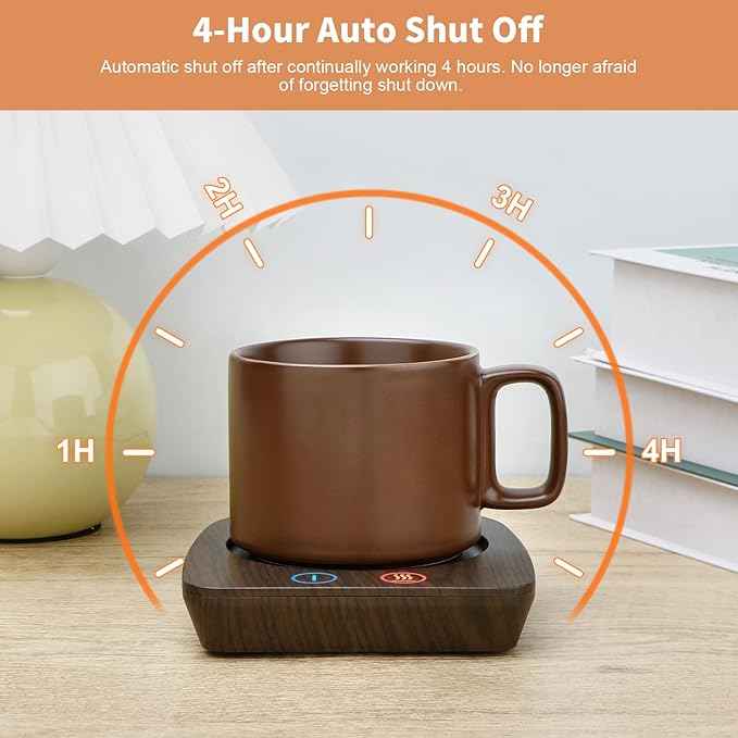 VOBAGA Imitation Wood Grain Coffee Cup Warmer & Mug Warmer for Desk, Electric Coffee Warmer Plate with 3-Temp Settings for Tea, Cocoa, Milk with Auto Shut Off After 4 Hours, Coffee Gifts for Women Men