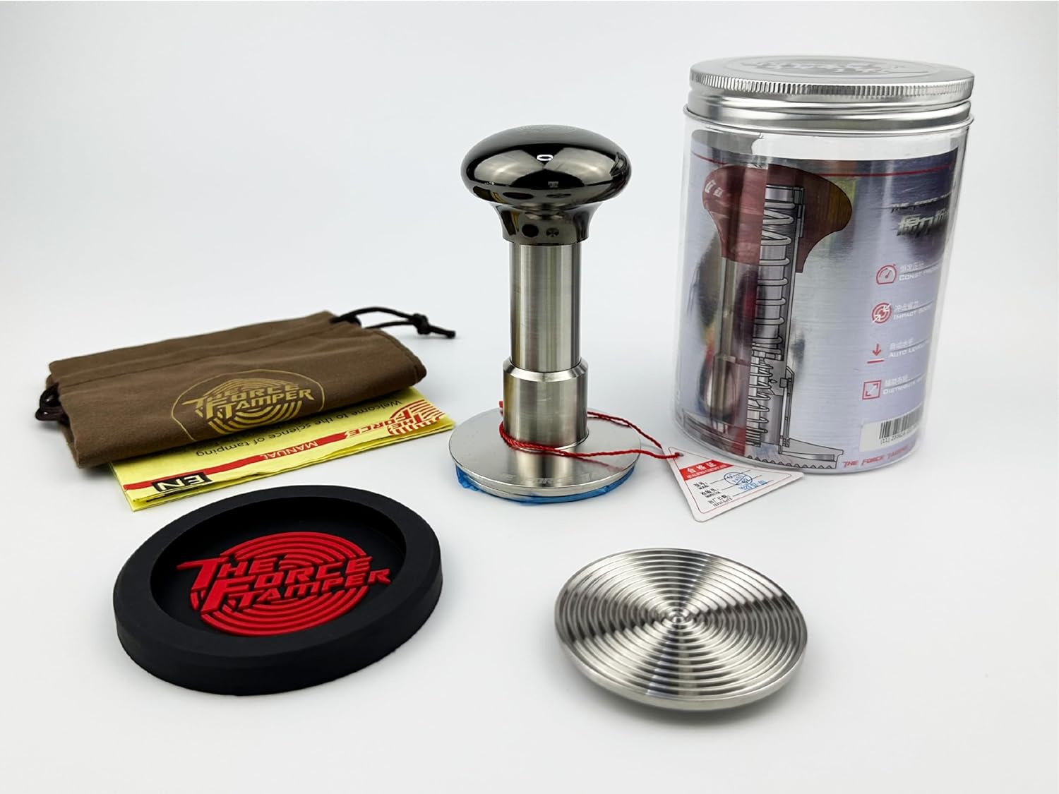 The Force Tamper Automatic Impact Adjustable Constant Pressure and Autoleveling Coffee Tamper Black Mirror Jellyfish AL Handle Set Pro (Extend Set, 53.00mm)
