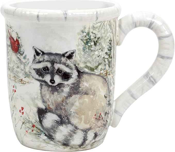 Winter’s Walk Set of 4 Ceramic Mugs – Enjoy hot cocoa, tea, or coffee in these delightful 16oz mugs adorned with foxes, owls, and raccoons, adding a touch of winter wonder to your mornings