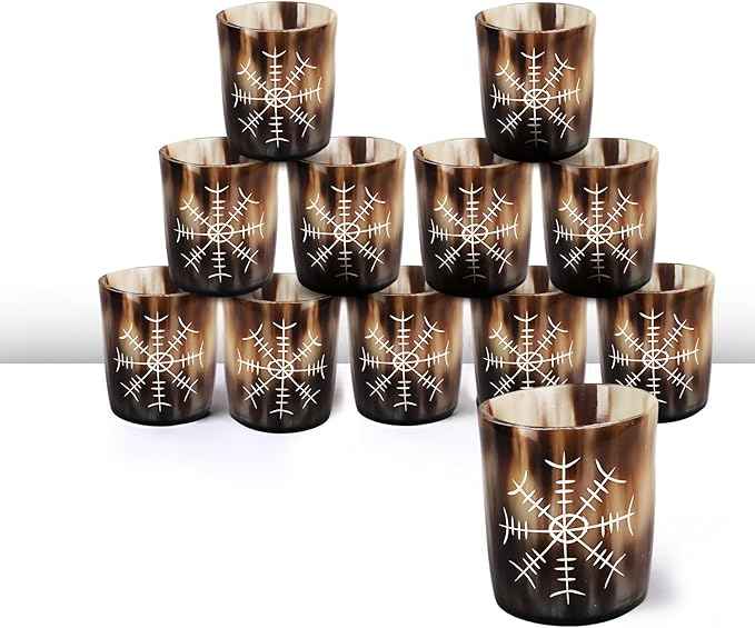 Handicrafts Home Viking Horn Shot Glasses Set of 12, Rustic Viking Drinkware Whiskey Shot Cups, Medieval Decor Gift Set for Groomsmen, Birthday Gifts for Men, Gifts for Dad, Room Decor for Men