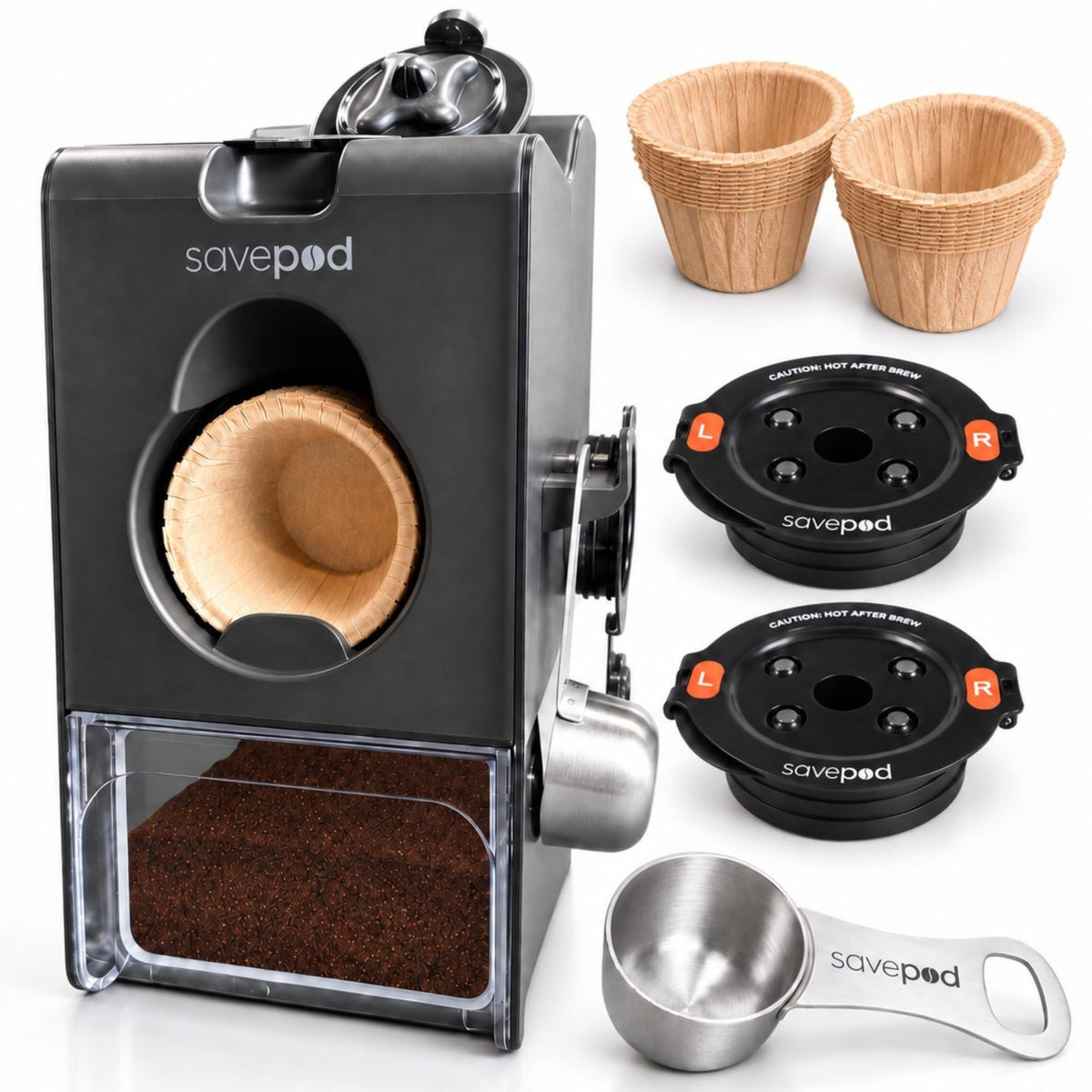 Reusable coffee pod maker kit in black