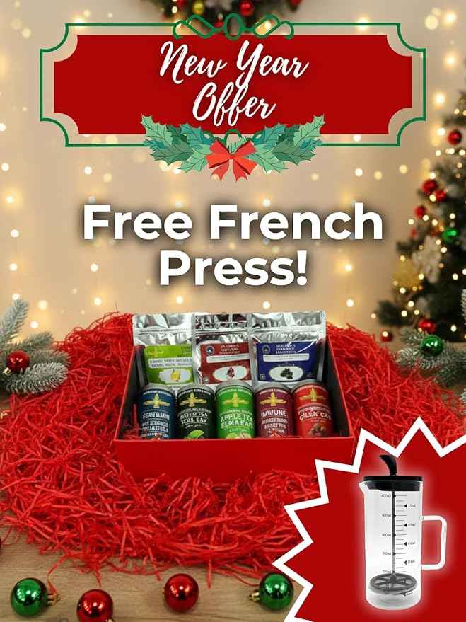 Herbal Tea Gift Box with Free French Press, New Year Gift Set, Mixed Herbal Teas, Coffee and Lokum Options (Set 1 Herbal Tea Set)
