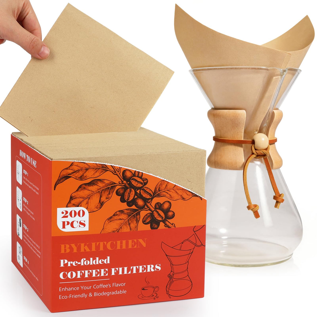Unbleached pour over coffee filters, 200 count box