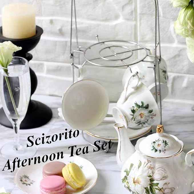 Ceramic Coffee Tea Gift Sets, European Luxury Tea Set, Suitable as A Gift for Mother'S Day, Birthday, Christmas, and Gatherings (White Peony)