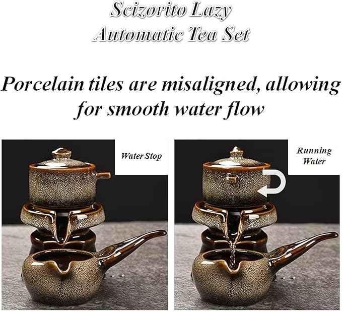 Lazy Tea Set, Automatic Stone Grinding Pot, GongFu Tea Set, Gift Box Suitable for Tea Ceremony Parties, Father's Day, Birthday and Christmas (Lazy Grey)