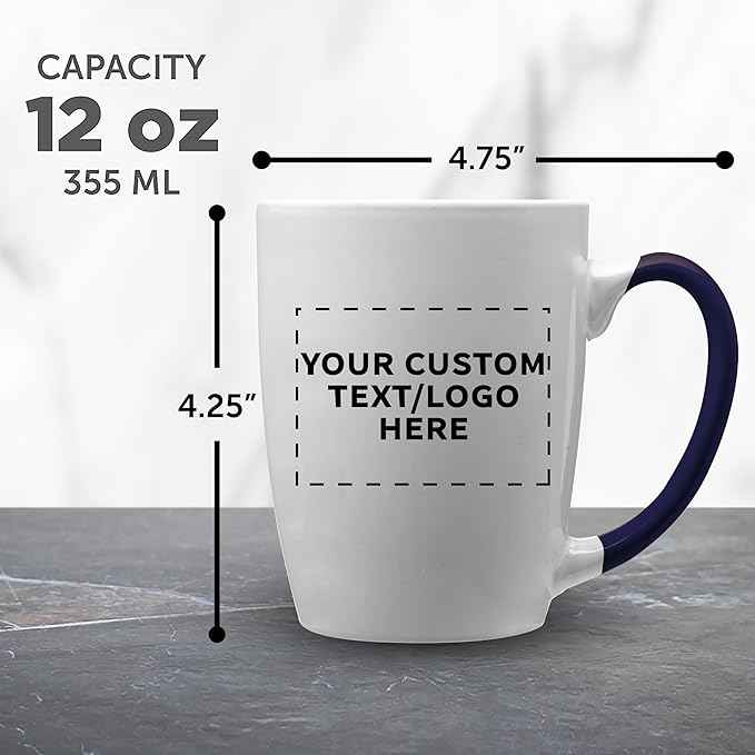 DISCOUNT PROMOS Custom Java Two-Tone Coffee Mugs 12 oz Set of 10/50/100 Personalized Bulk Pack for Coffee Tea Espresso Hot Cocoa Other Beverages - Cobalt Blue