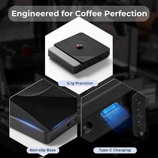 IKAPE Espresso Coffee Scale with Timer, 2kg/0.1g High Precision Digital Scale with Silicone Mat, 4 Modes in One, LED Display, Auto-Tare, for Kitchen, Cooking, Espresso, Pour Over Coffee
