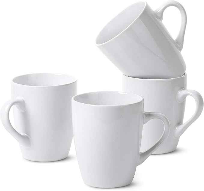 BTaT- Porcelain Coffee Mugs Set, 12 Ounces, 4 Pack, White Ceramic Coffee Mugs with Handle, Restaurant Cups for Mocha, Tea, Cappuccino, Cocoa, Cereal, Mug Gift Set, Dishwasher and Microwave Safe