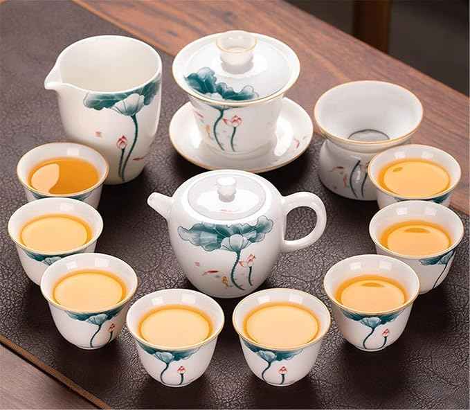 White Jade Porcelain Gongfu Tea Set, Gaiwan with Teacups-suit3
