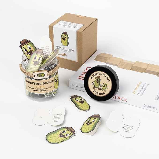 60 Positive Pickle Cards Jar, Affirmation Cards For Dad, Father's Day Gifts For Dad, Birthday Gift From Daughter, Son - New Dad Gift, Funny Bonus Dad Gifts
