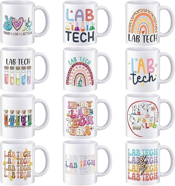 12 Pcs Lab Week 2026 Gifts Mugs, Lab Tech Medical Laboratory Scientist Gifts Bulk for Workers 11oz Ceramic Mugs Cup for Laboratory Science Scientist Nurse Doctor