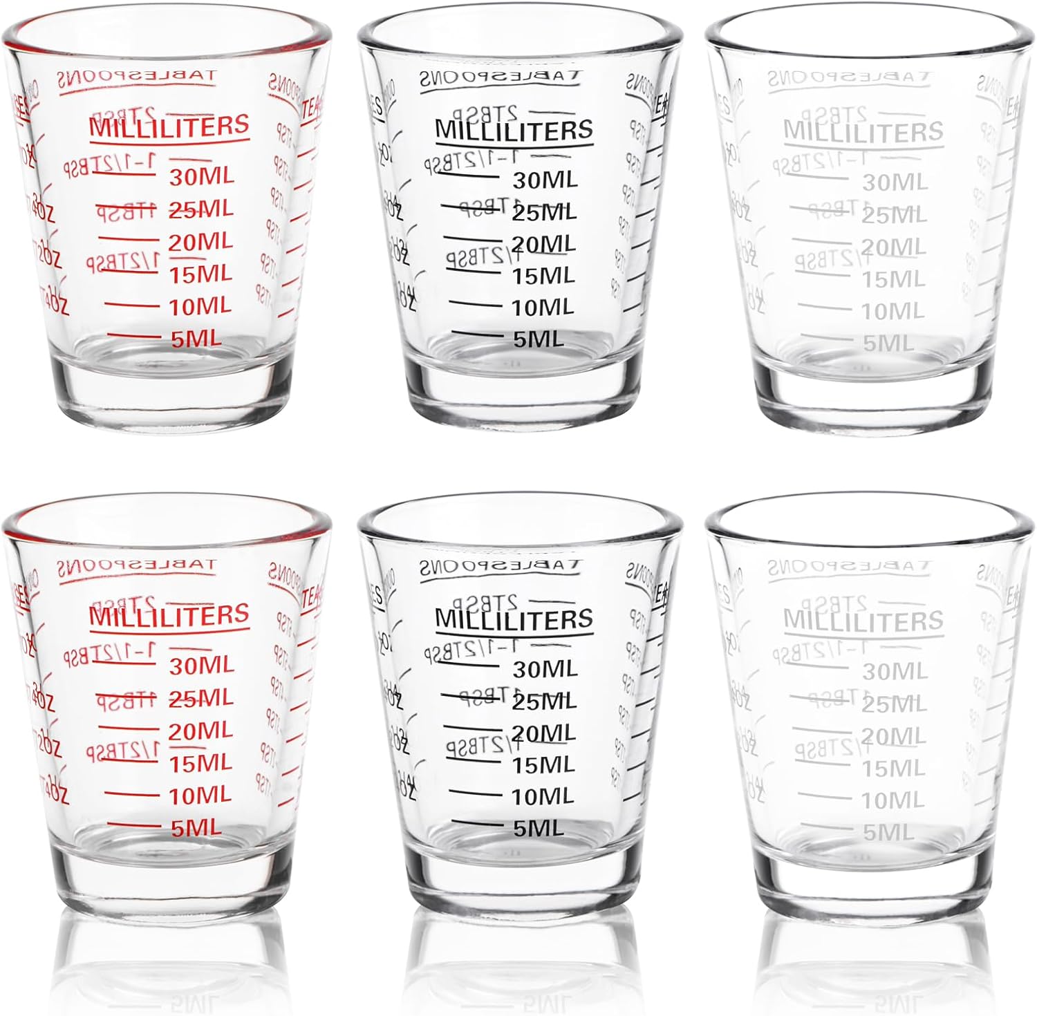 Shot Glasses Measuring Cup Set 6 Pack Espresso Shot Glasses Liquid Heavy Glass 26-Incremental Measurement 1 OZ, 2 TBS, 6 TSP, 30 ML Kitchen Tools