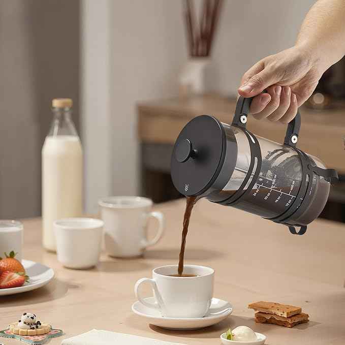 VEVOR French Press Coffee Maker, 34 Ounce 1 Liter Borosilicate Glass Coffee Press Tea Maker with Stainless Steel Filter, Large Glass French Presses Cold Brew for Camping Travel Home Kitchen, Black