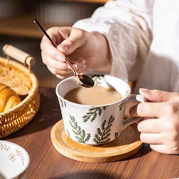 Mug Set of 2 Coffee Mugs Set 11 Ounce, Porcelain Cups for Latte, Hot Tea, Cappuccino, Cocoa, Soup, Dishwasher, Microwave Safe, Christmas Gift Set (Willow leaf & Vines)