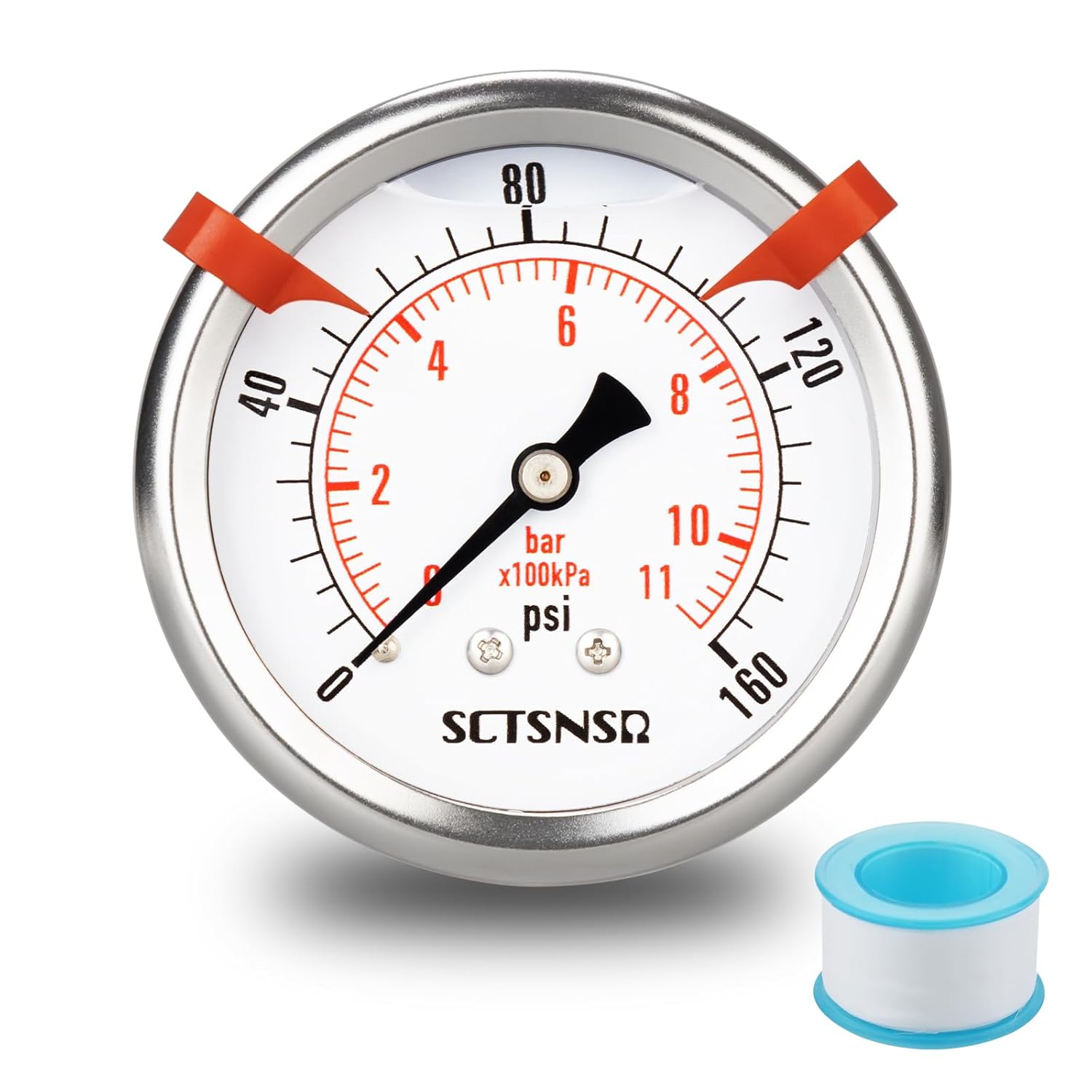 0 to 160 Psi Pressure Gauge, Glycerin Liquid Filled, 2.5 inch Dial, 1/4