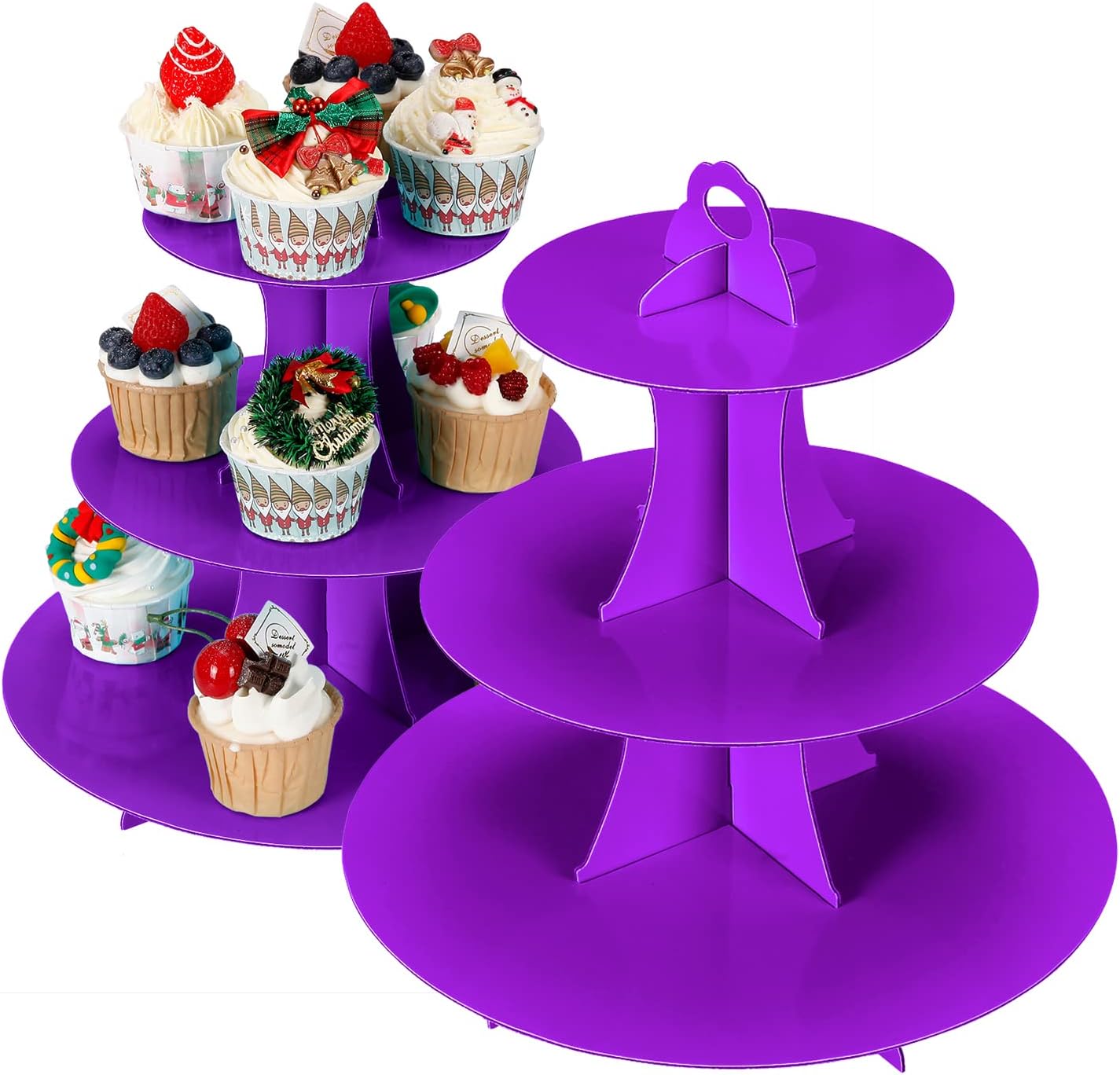 2Pcs 3-Tier Cupcake Stand, Cake Stand holder, Tiered DIY Cupcake Stand Tower for Dessert Table Displays, Birthday Theme Party Favors Decoration, Floral Tea Party, 12