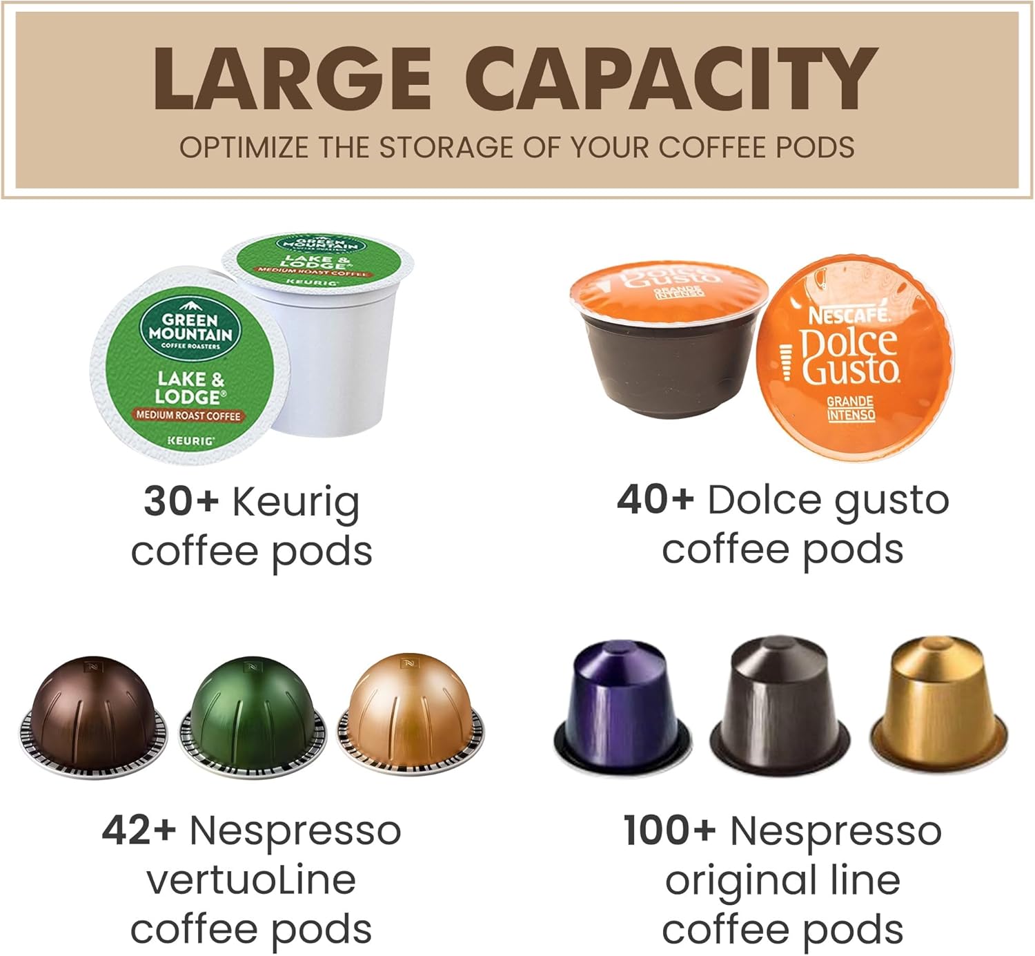 Coffee Pod Holder -Black Wire K Cup Storage with Wooden Base - Large Capacity Slim Design - Modern Coffee Basket Decor for Kitchen Countertop for Keurig Kcups & Espresso Capsules