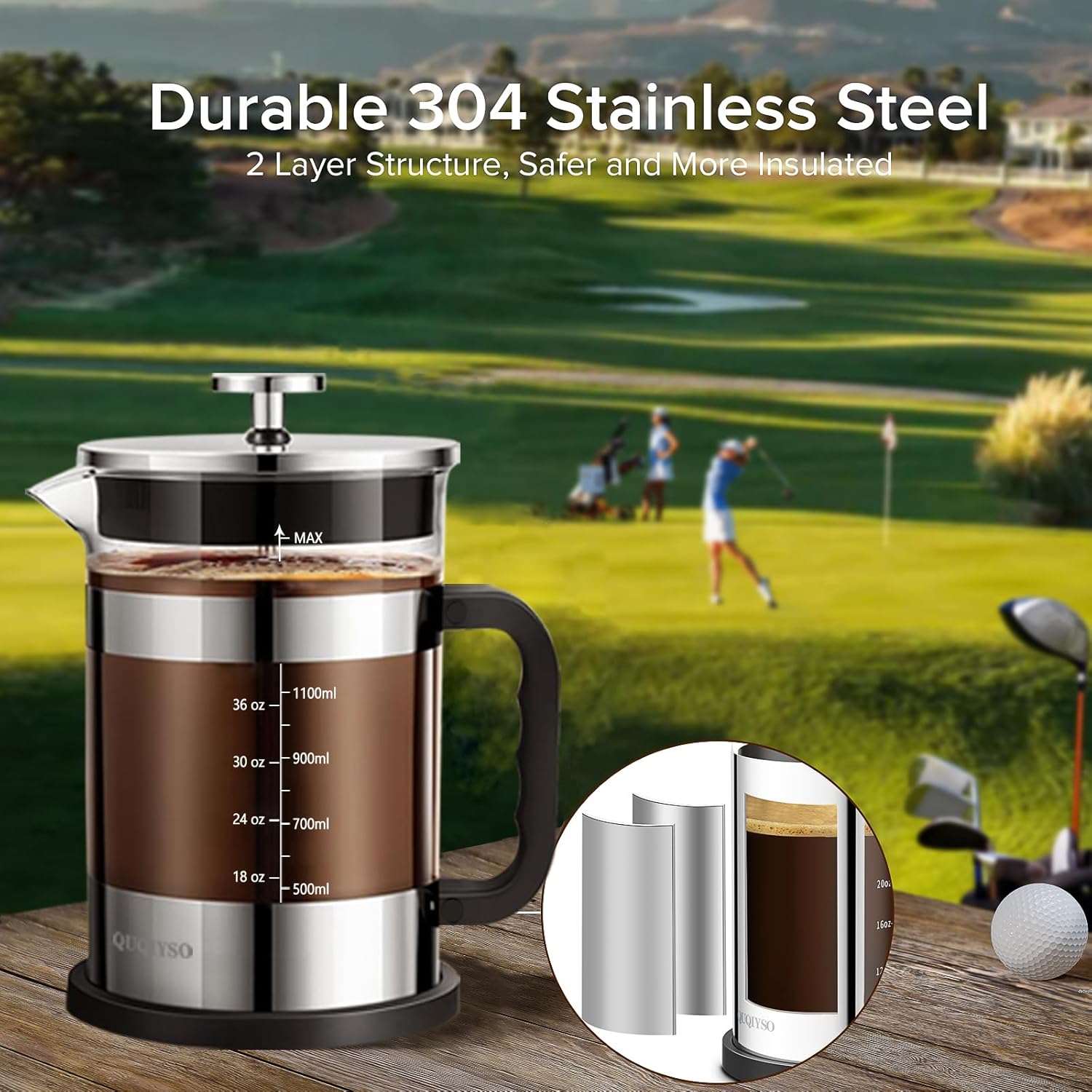 QUQIYSO French Press Coffee Maker 51oz 304 Stainless Steel French Press with 4 Filter, Heat Resistant Durable, Easy to Clean, Borosilicate Glass Coffee Press, Sliver - Blissbrew