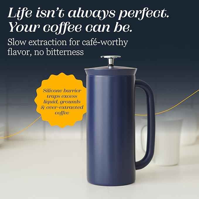 ESPRO P7 French Press Stainless Steel 304 – Patented Double Walled Micro-Filter Insulated French Press Coffee Maker, Grit-Free Brew - Heat Resistant BPA Free - Aegean Blue (32oz)