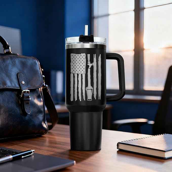 34HD Fatherhood Beer Tumbler 40oz with Handle and Straw - Surviving Dad One Beer at a Time Insulated Travel Coffee Mug - Funny Daddy Gift for Father's Day Birthday Grandpa Men