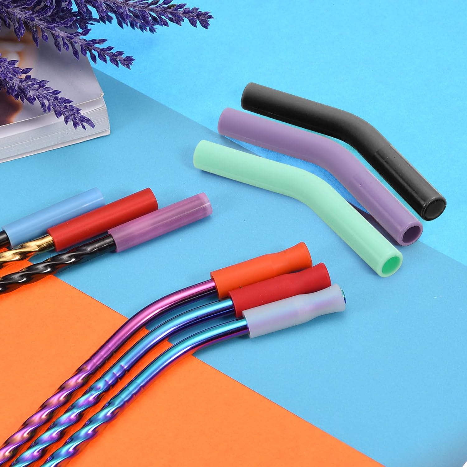 uxcell 6Pcs Silicone Straw Tips, Silicone Straw Elbows Tip, Soft Reusable Metal Straw Covers Fit for 8mm/0.31" OD Stainless Steel Straws, Grey