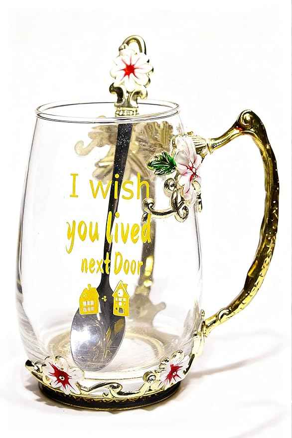 Unique Printing Glass Cup Flower Design Tea Cup Coffee Cup Ideal Christmas Gift for Friends Colleague BFF Her Women Neighbor (Neighbor)