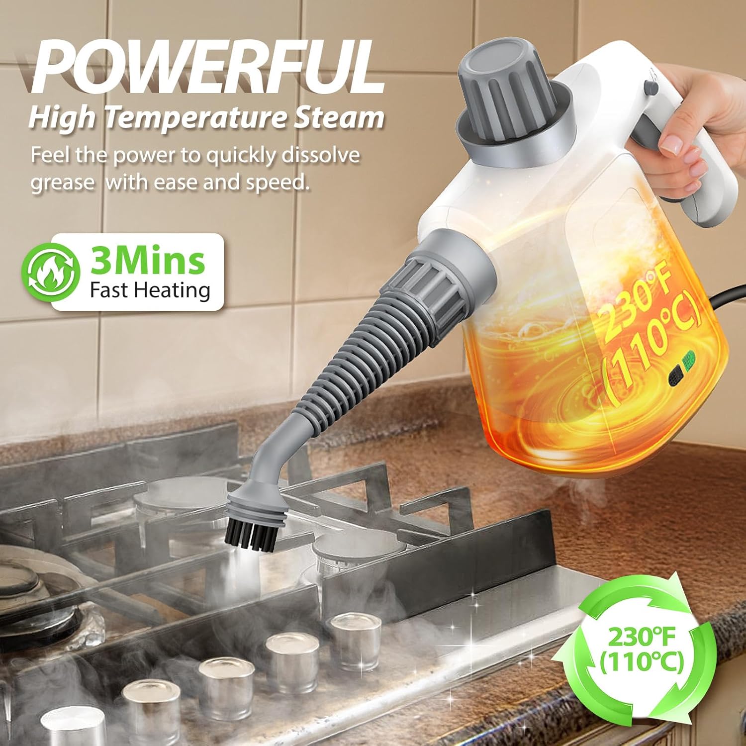 Steam Cleaner, 15.2OZ Hands-free Steamer for Cleaning with 14PCS Accessories & Safety Lock, Chemical-Free Pressurized Handheld Steam Cleaner for Home, Car, Furniture, Grease, Grout, Floor - Blissbrew