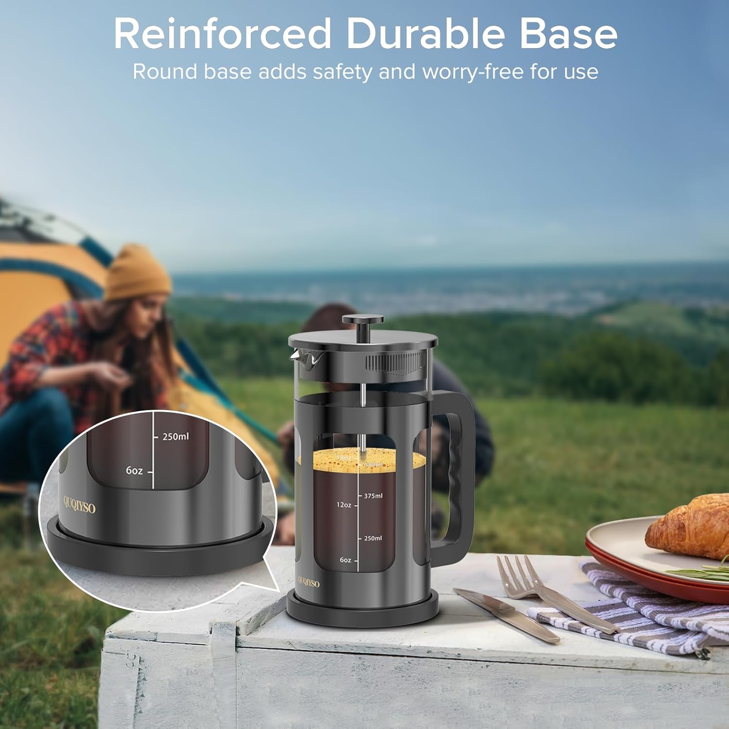 French Press Coffee Maker, French Press 304 Stainless Steel with 4 Filter, Heat Resistant Durable, Easy to Clean, Borosilicate Glass Coffee Press, 100% BPA Free Glass Teapot, 21 ounce, Dark Pewter - Blissbrew